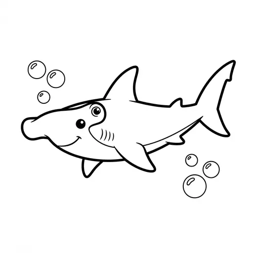 Easy Hammerhead Shark Coloring Page — Friendly Hammerhead Swimming with Bubbles