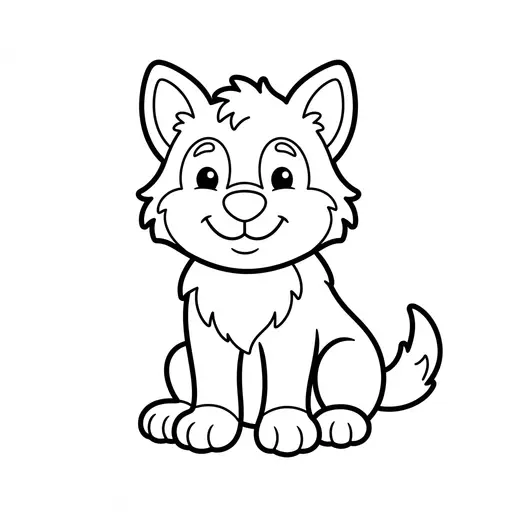 Easy Wolf Coloring Page — Friendly Pup Sitting and Smiling