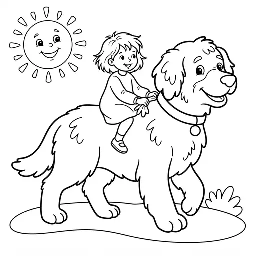 Dog Coloring Page — Riding on a Giant Dog