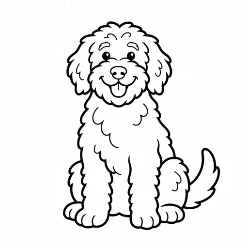 Easy Goldendoodle Coloring Page — Sitting With a Happy Smile
