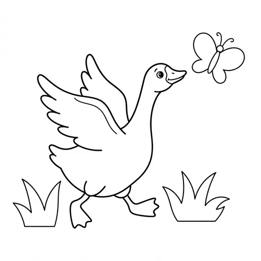 Goose Coloring Page — Chasing a Butterfly
