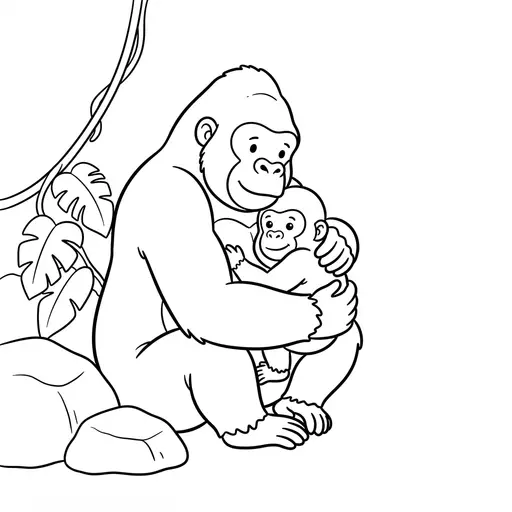 Gorilla Coloring Page — Mother Hugging Her Baby
