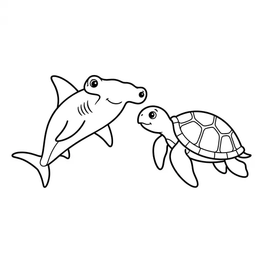 Hammerhead Shark Coloring Page — Meeting a Sea Turtle