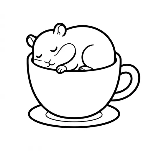 Easy Hamster Coloring Page — Sleeping in a Teacup