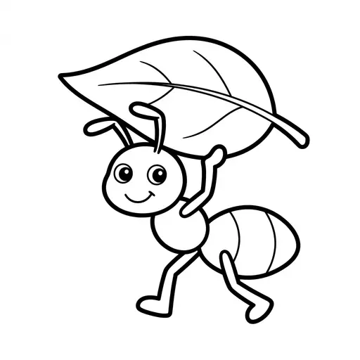Easy Ant Coloring Page — Carrying a Large Leaf