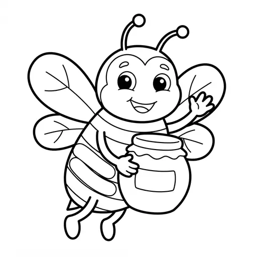 Easy Bee Coloring Page — Holding a Honey Pot