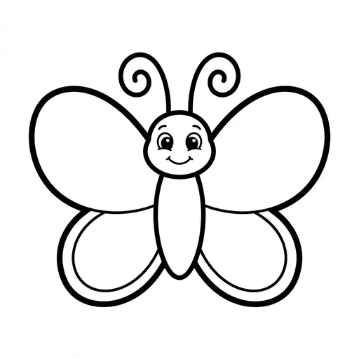 Easy Butterfly Coloring Page — Friendly Face and Rounded Wings