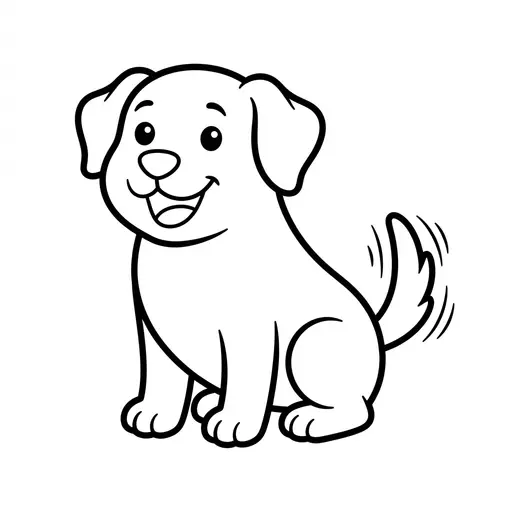 Easy Dog Coloring Page — Happy Puppy Wagging Tail