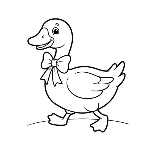 Easy Goose Coloring Page — Waddling with a Large Bow