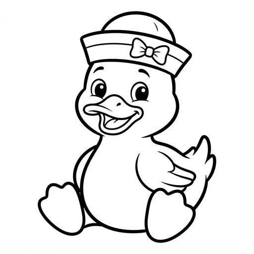 Easy Duck Coloring Page — Wearing a Sailor Hat