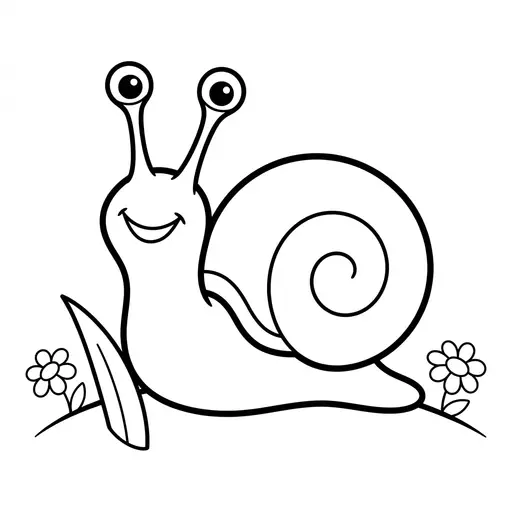 Easy Snail Coloring Page — Smiling With Big Eyes and Flowers