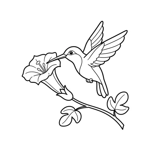 Hummingbird Coloring Page — Sipping From a Trumpet Flower