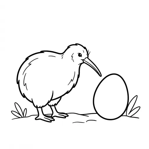 Kiwi Coloring Page — Standing Next to a Large Egg
