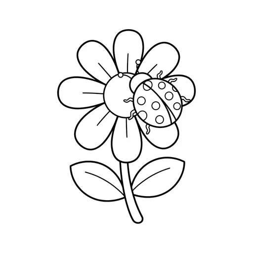 Ladybug Coloring Page — Sitting on a Daisy