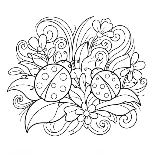 Ladybug Coloring Page for Adults — Among Flowers and Swirls