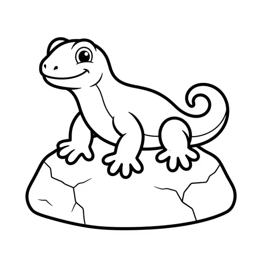 Easy Reptile Coloring Page — Sitting on a Rock
