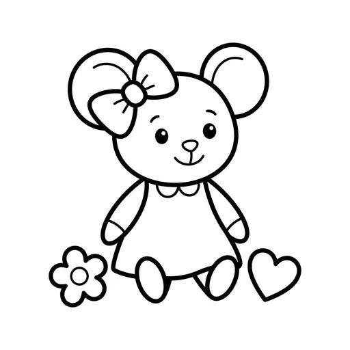 Easy Mouse Coloring Page — Wearing Dress and Big Bow