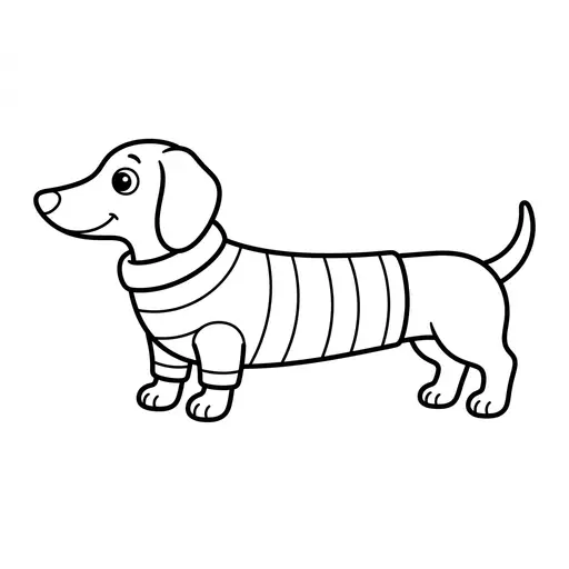 Easy Dachshund Coloring Page — Wearing a Striped Sweater