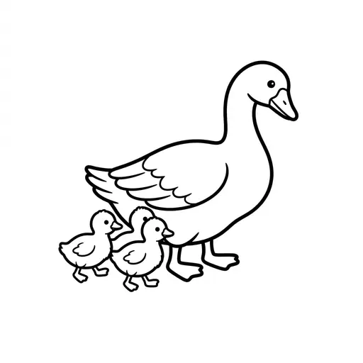 Easy Goose Coloring Page — Mother Goose with Three Goslings