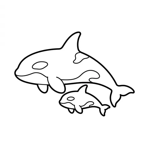 Easy Orca Coloring Page — Mother and Calf Swimming Together