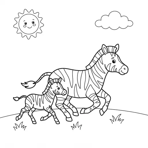 Zebra Coloring Page — Mother and Foal Running