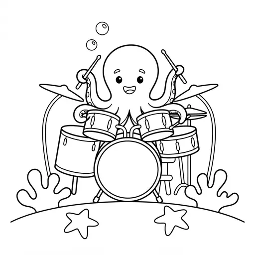 Octopus Coloring Page — Playing Drums Under The Sea