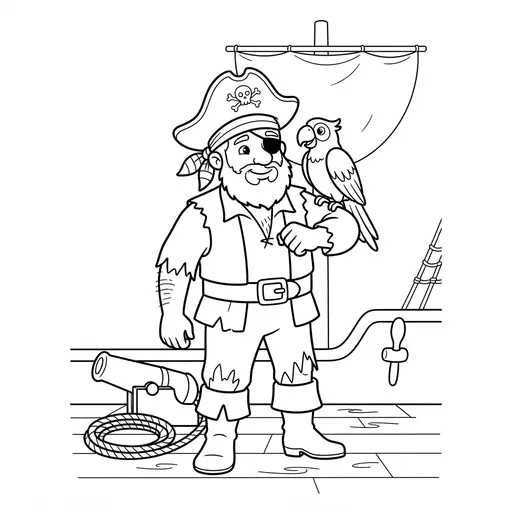 Parrot Coloring Page — With a Parrot on Deck