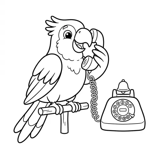 Parrot Coloring Page — Talking on a Telephone