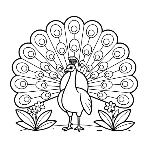 Peacock Coloring Page — Showing Off Its Tail Feathers