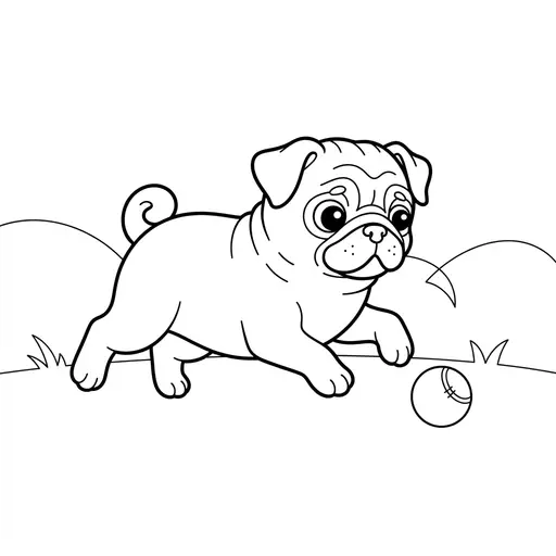 Pug Coloring Page — Playing With a Ball