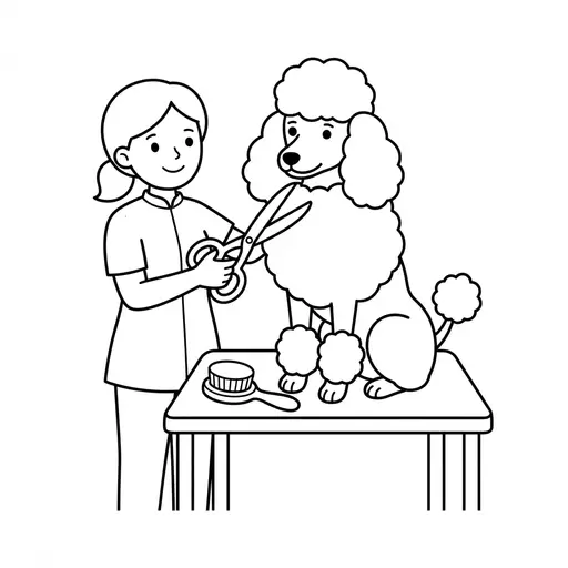 Poodle Coloring Page — Getting Groomed by a Stylist