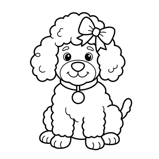 Easy Poodle Coloring Page — Puppy with a Bow on Its Head