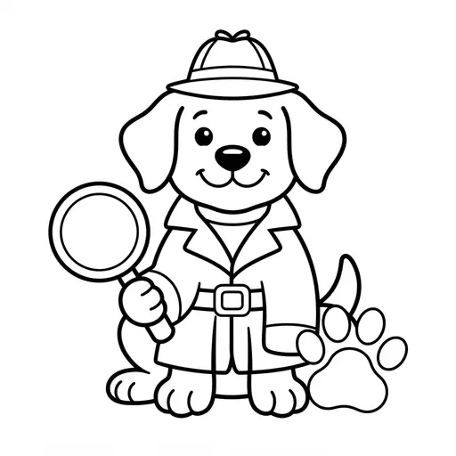 Easy Detective Coloring Page — Wearing a Trench Coat and Holding a Magnifying Glass