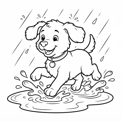 Dog Coloring Page — Splashing in a Puddle