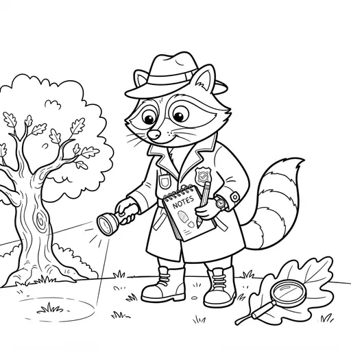 Detective Coloring Page — Detective Holding a Flashlight and Notebook