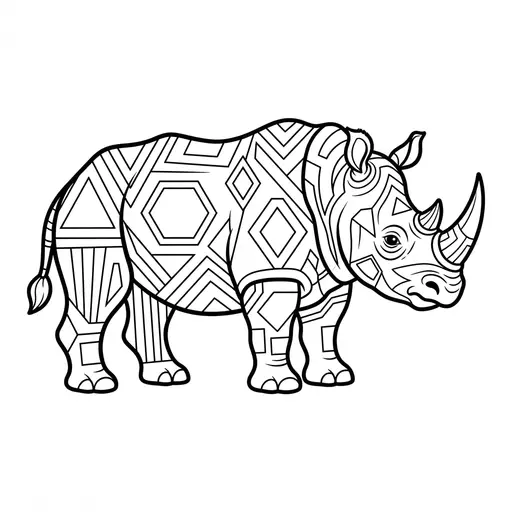 Rhinoceros Coloring Page for Adults — Covered in Bold Geometric Patterns