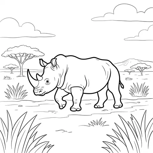 Rhinoceros Coloring Page for Adults — Walking Through the Savanna