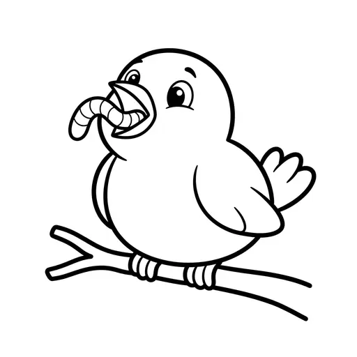 Easy Bird Coloring Page — Sitting on a Tree Branch