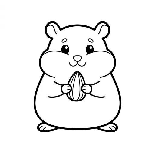 Easy Hamster Coloring Page — Holding a Sunflower Seed