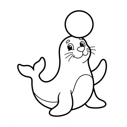 Easy Seal Coloring Page — Balancing a Ball on Nose