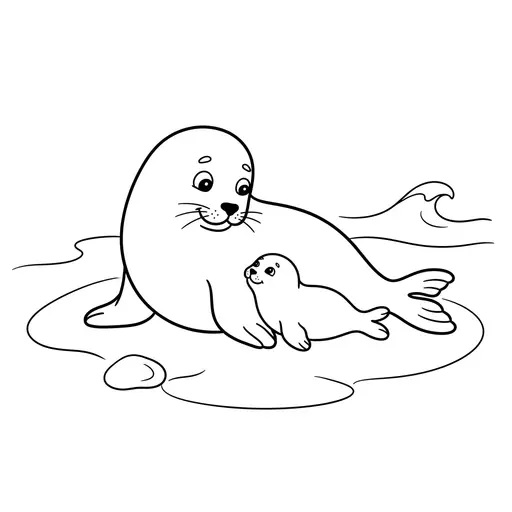 Seal Coloring Page — Mother And Pup On A Beach