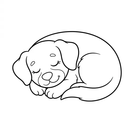 Easy Dog Coloring Page — Sleeping in a Ball
