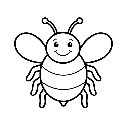 Easy Bee Coloring Page — Smiling With Round Wings