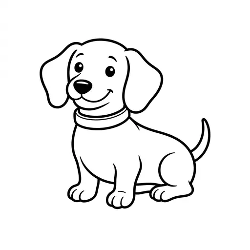 Easy Dachshund Coloring Page — Sitting Dachshund Puppy with Collar