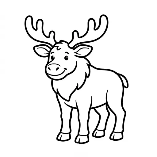 Easy Elk Coloring Page — Friendly Standing with Big Antlers