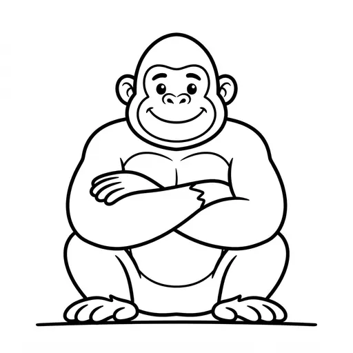 Easy Gorilla Coloring Page — Smiling With Arms Crossed