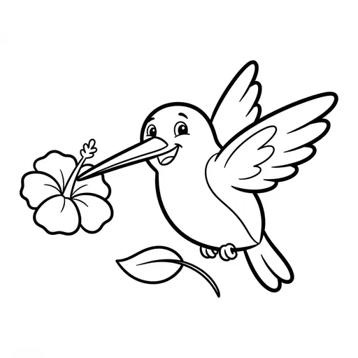 Easy Hummingbird Coloring Page — Flying Near a Flower 2