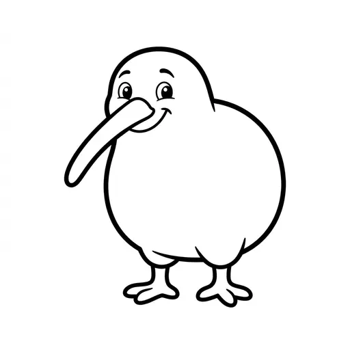 Easy Kiwi Coloring Page — Smiling With Long Beak