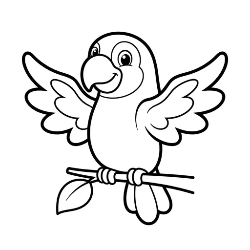 Easy Parrot Coloring Page — Perched on a Branch with Wings Spread