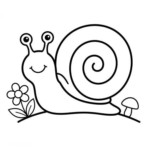 Easy Snail Coloring Page — Smiling Snail with a Swirly Shell